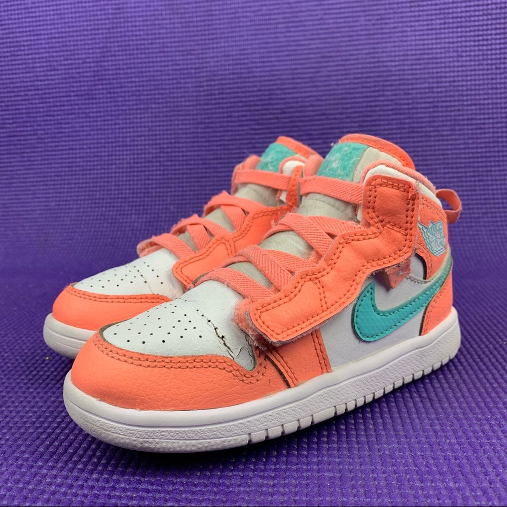 Kids Nike Air Jordan 1 Mid ALT TD Crimson Pulse Orange Aqua Blue White Shoes 11C